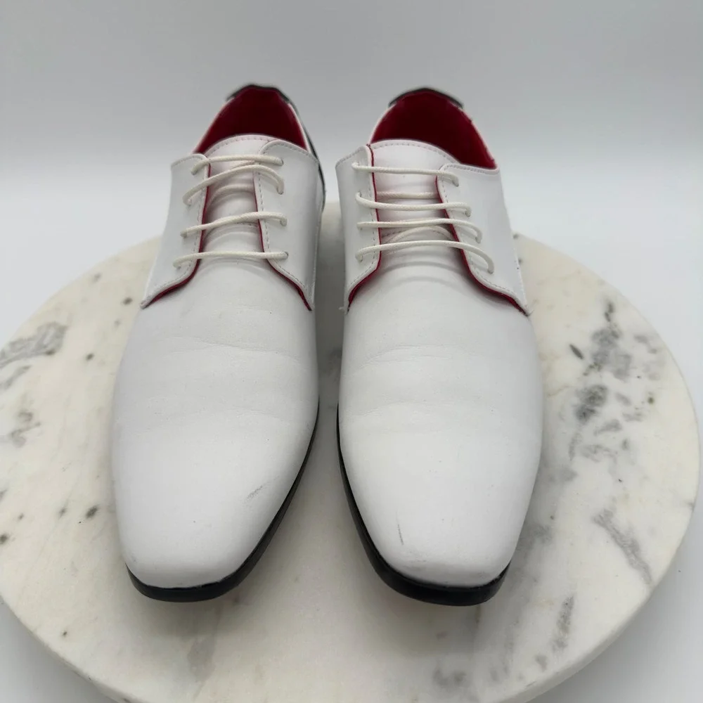 Tayno Dean White Dress Shoes‎ Mens 8 White Black Red Contrast Lace Up Oxfords